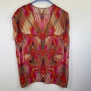 Pink Silk Sheer Tunic Top XS/S Sleeveless Art Deco Artsy Lagenlook